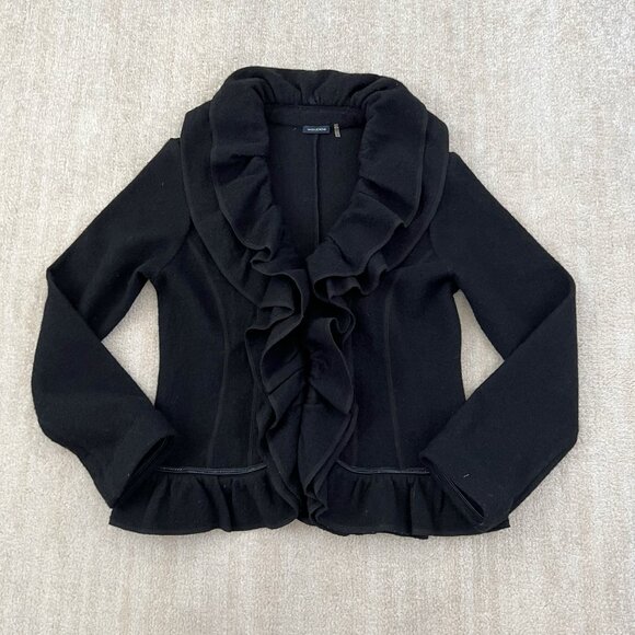 Magaschoni Wool Ruffle Black Jacket S - Picture 1 of 9